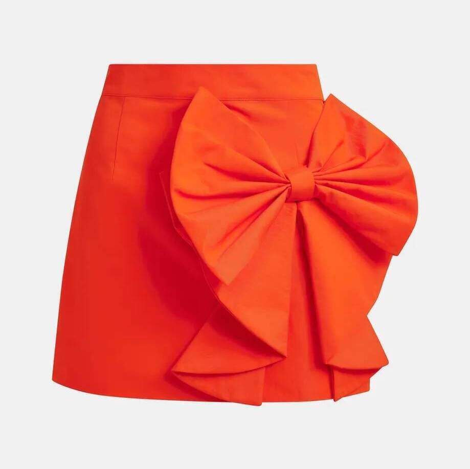 Red Oversized Bow Mini Skirt, €165, Essentiel Antwerp