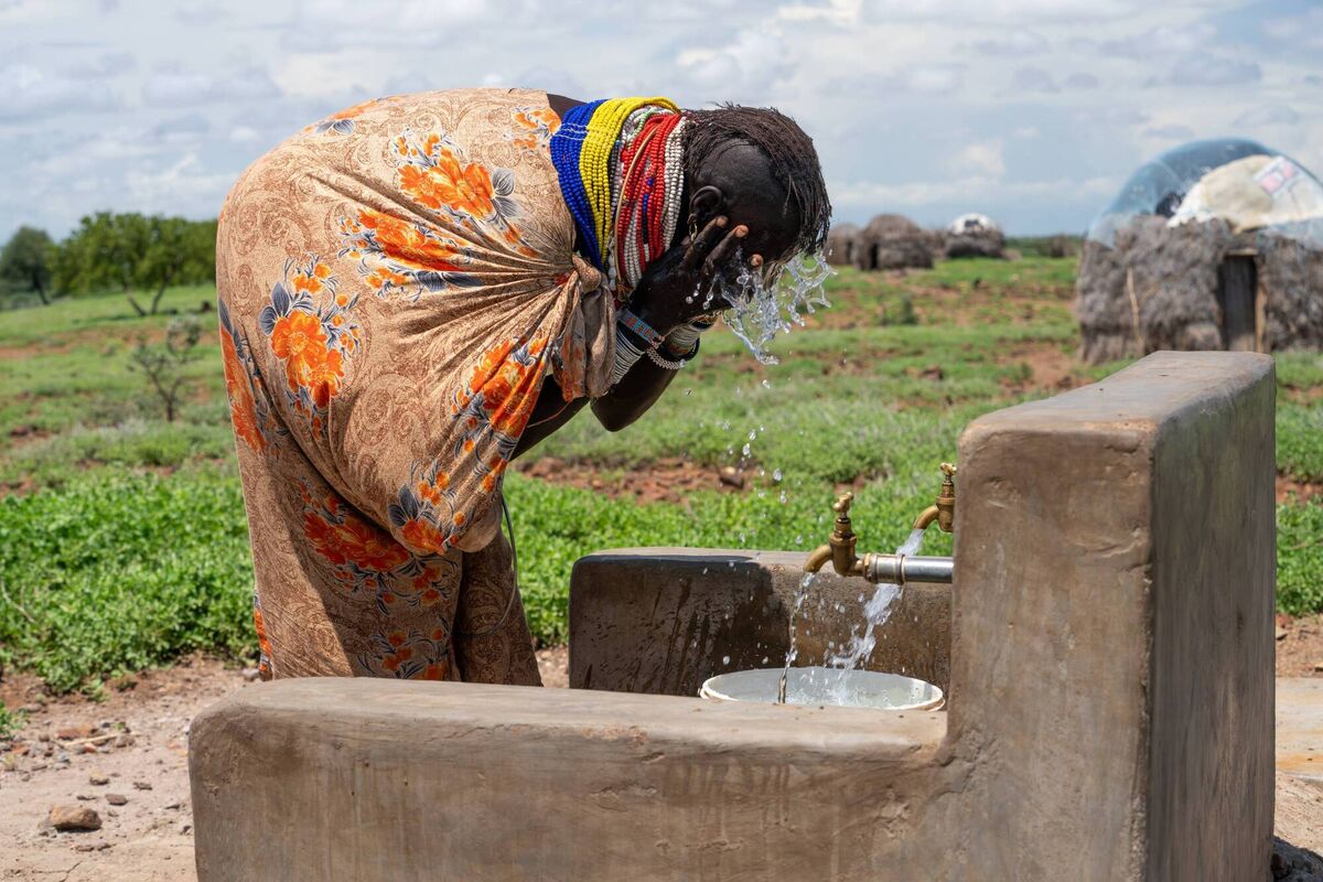 Akitela Adome at one the new taps in Lokumwae supported by Concern. 