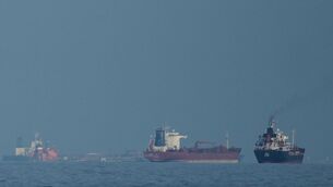 <p>Oil tankers and cargo ships line up in the Strait of Hormuz</p>