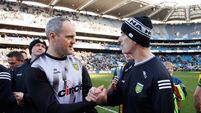 Michael Murphy and Jim McGuinness shake hands after the game 29/3/2026