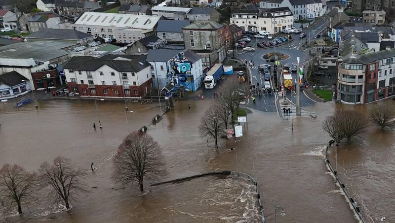 The River Slaney bursts its banks in Enniscorthy, Co Wexford. File picture: PA