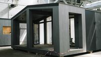 A new wooden modular prefabricated house inside in manufacturing facility