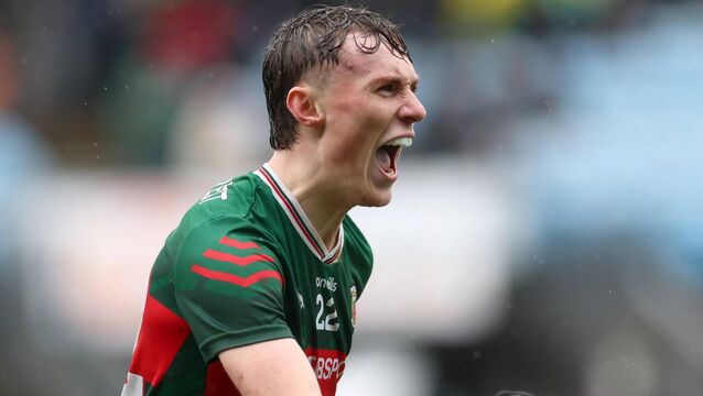 <p>Mayo’s Kobe McDonald celebrates at the final whistle. Picture: INPHO/James Crombie</p>