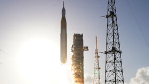 <p>The Nasa Artemis II SLS (Space Launch System) rocket with the Orion spacecraft launches at the Kennedy Space Centre, on Wednesday in Cape Canaveral, Florida. Picture: Chris O’Meara/AP.</p>