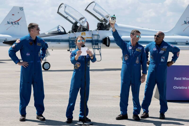 (Left to right) The Artemis II crew: Mission specialist Jeremy Hansen of CSA (Canadian Space Agency), mission specialist Christina Koch, commander Reid Wiseman, and pilot Victor Glover. Photo: Joe Raedle/Getty Images