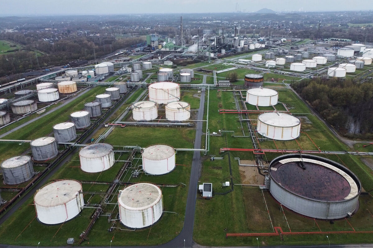 Big oil tanks are pictured in front the BP refinery in Gelsenkirchen, one of the biggest fuel producers in Germany, Wednesday, March 11, 2026. (AP Photo/Martin Meissner)