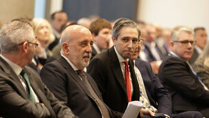 <p>Tánaiste and Minister for Finance Simon Harris with the Governor of the Central Bank of Ireland Gabriel Makhlouf at the first Annual Savings and Investment Forum at the Central Bank. Picture: Leah Farrell</p>
