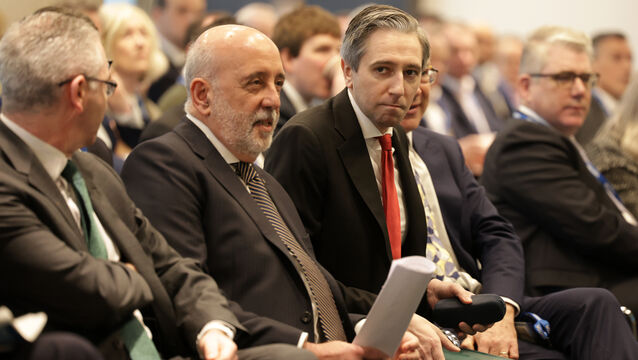 <p>Tánaiste and Minister for Finance Simon Harris with the Governor of the Central Bank of Ireland Gabriel Makhlouf at the first Annual Savings and Investment Forum at the Central Bank. Picture: Leah Farrell</p>