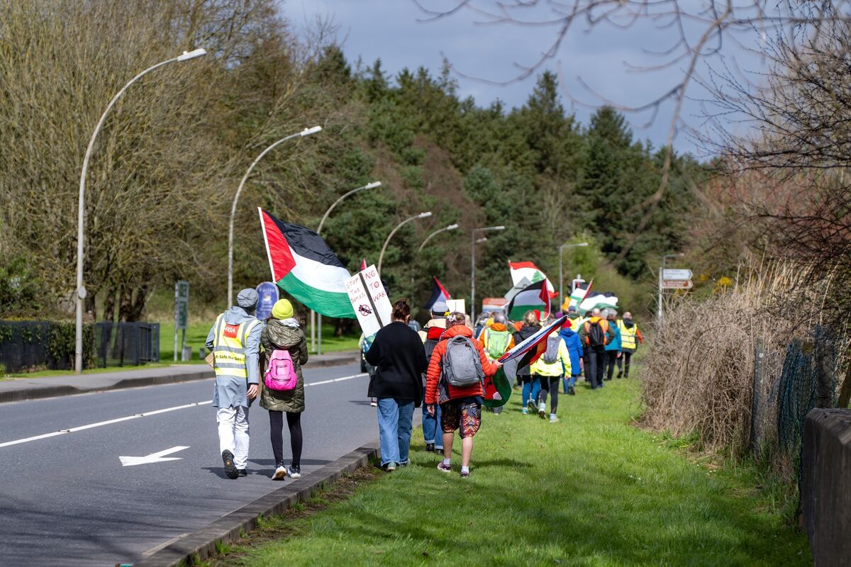 Lelia Doolan at the Peace Roundabout outside Shannon Airport, where she began a symbolic walk to Dublin together with a band of supporters calling for peace and the end of the use of Shannon Airport by the US military. Picture: Chani Anderson Lelia Doolan at the Peace Roundabout outside Shannon Airport, where she began a symbolic walk to Dublin together with a band of supporters calling for peace and the end of the use of Shannon Airport by the US military. Picture: Chani Anderson