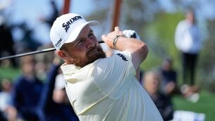 <p>OH GEORGIA: Shane Lowry of Ireland follows through on his drive off the 18th hole during the second round of The Players Championship. Pic: AP Photo/Gerald Herbert</p>