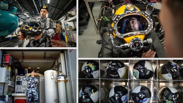 <p>Lt Jason Croke, Officer in Charge of the Naval Service Diving Section, inside the unit’s facilities at Haulbowline Naval Base in Cork, where highly specialised equipment — from hyperbaric chambers and diving helmets to remotely operated vehicles and surface-supplied systems — supports a small, highly trained team undertaking demanding subsea operations. Picture: Chani Anderson</p>