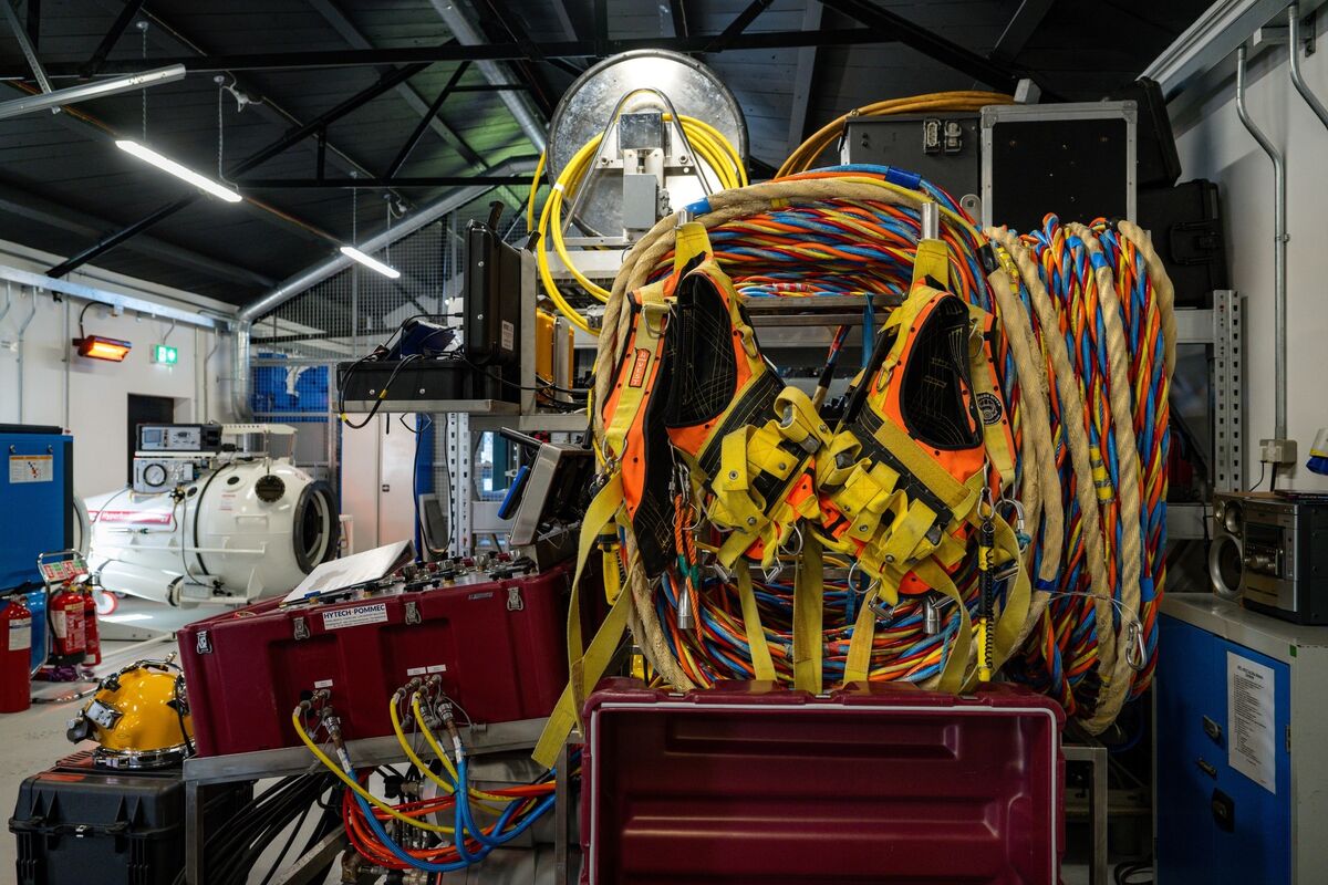 Surface-supplied diving equipment, including umbilical lines, harnesses and communications systems used to support divers during complex underwater operations inside a secure equipment store at the Naval Service Diving Section facilities at Haulbowline Naval Base in Cork. Picture: Chani Anderson Surface-supplied diving equipment, including umbilical lines, harnesses and communications systems used to support divers during complex underwater operations inside a secure equipment store at the Naval Service Diving Section facilities at Haulbowline Naval Base in Cork. Picture: Chani Anderson