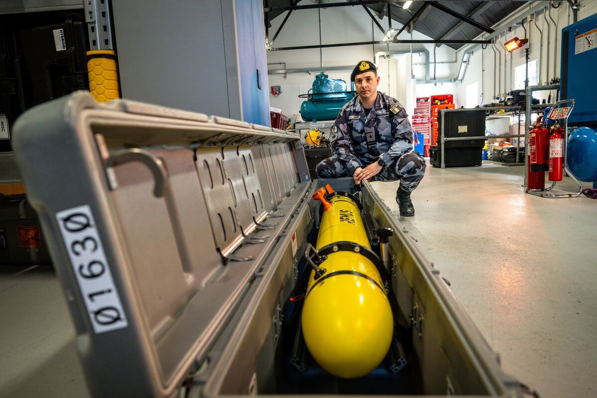 Lt Jason Croke with a remotely operated underwater vehicle (ROV) capable of operating at depths of up to 100 metres. Picture: Chani Anderson Lt Jason Croke with a remotely operated underwater vehicle (ROV) capable of operating at depths of up to 100 metres. Picture: Chani Anderson