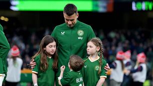 <p>FATHER TIME: Seamus Coleman with his children Lily, Blake, and Ellie ahead of Ireland’s international friendly against North Macedonia at the Aviva Stadium last Tuesday. More than most, Coleman deserved to play in a World Cup. Pic: Ryan Byrne/Inpho</p>