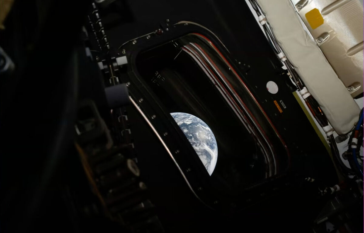 This image provided by NASA shows a downlink image of Earth taken by NASA’s Artemis II astronaut commander Reid Wiseman inside the Orion capsule on Friday, April 3, 2026. (NASA via AP)