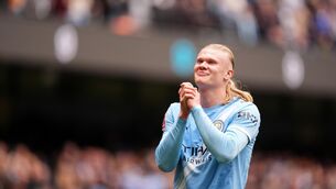 <p>Manchester City's Erling Haaland celebrates scoring their side's second goal. Pic: Mike Egerton/PA Wire.</p>