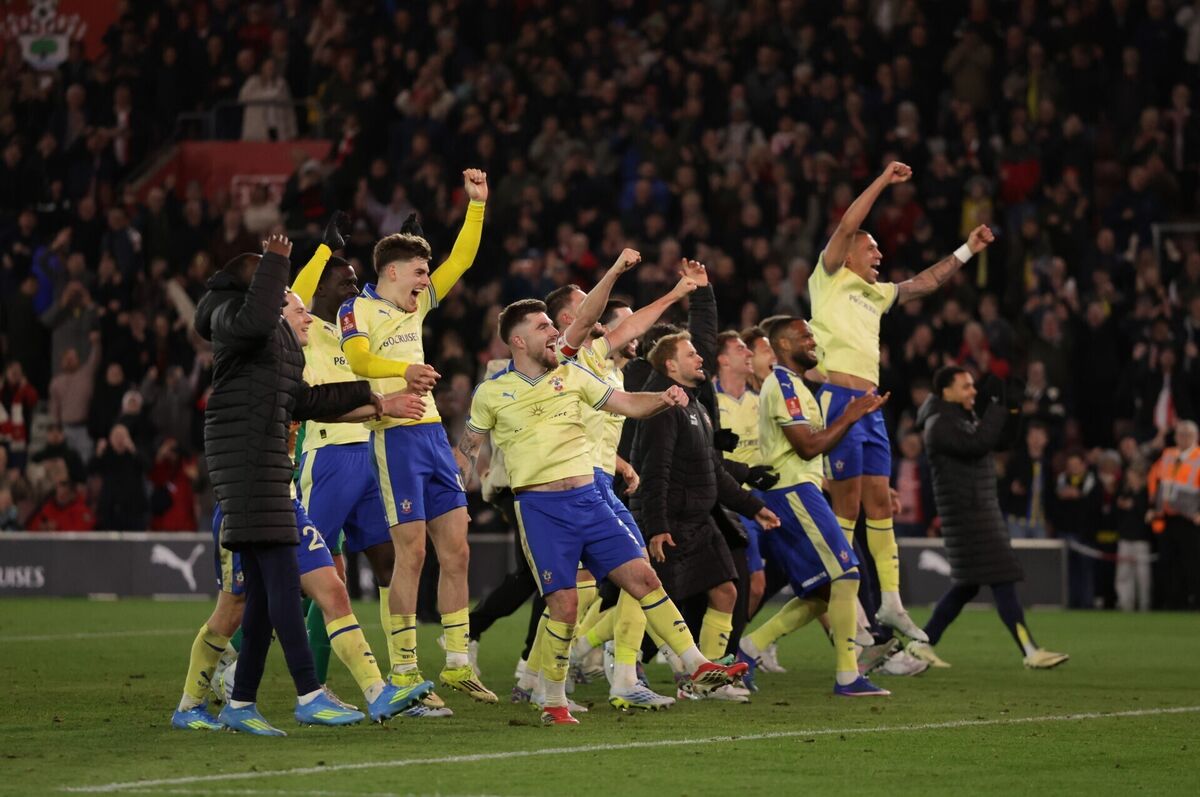 Southampton players run to celebrate with the crowd after the game. Pic: Steven Paston/PA Southampton players run to celebrate with the crowd after the game. Pic: Steven Paston/PA