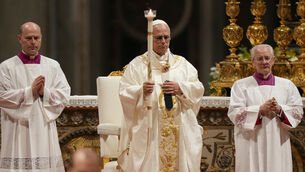 Pope Leo XIV leads the Easter Vigil inside St Peter’s Basilica (Andrew Medichini/AP)