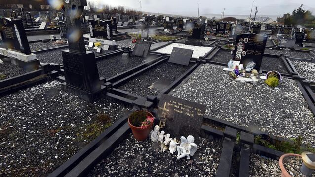 <p> The grave of 'Baby John' pictured as the Kerry Babies Press Conference was taking place in Cahersiveen Garda Station in 2018.</p>