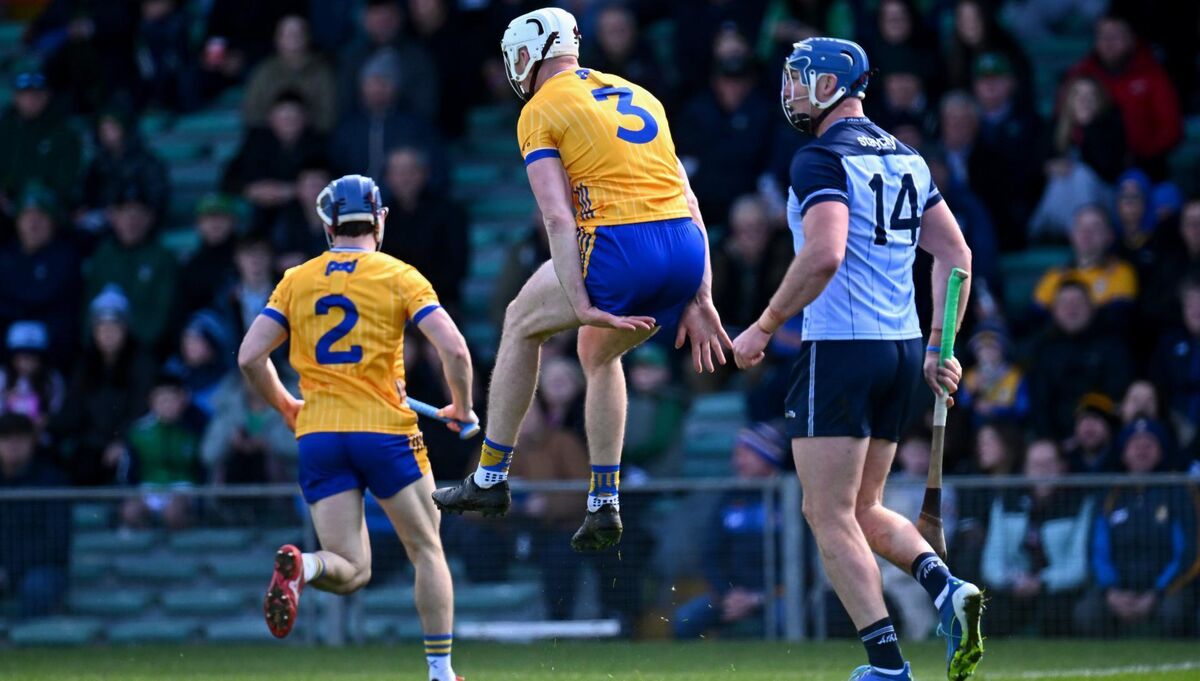 JUMP AROUND: Clare's Conor Cleary reacts after a free was awarded against him. Pic: Piaras Ó Mídheach/Sportsfile