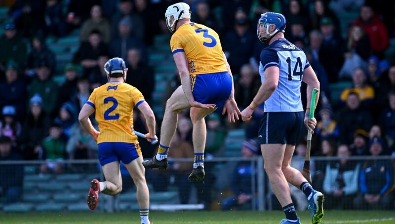 JUMP AROUND: Clare's Conor Cleary reacts after a free was awarded against him. Pic: Piaras Ó Mídheach/Sportsfile