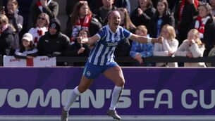 <p>INTO THE SEMIS: Brighton and Hove Albion's Caitlin Hayes celebrates scoring her side's second goal. Pic: Steven Paston/PA Wire.</p>