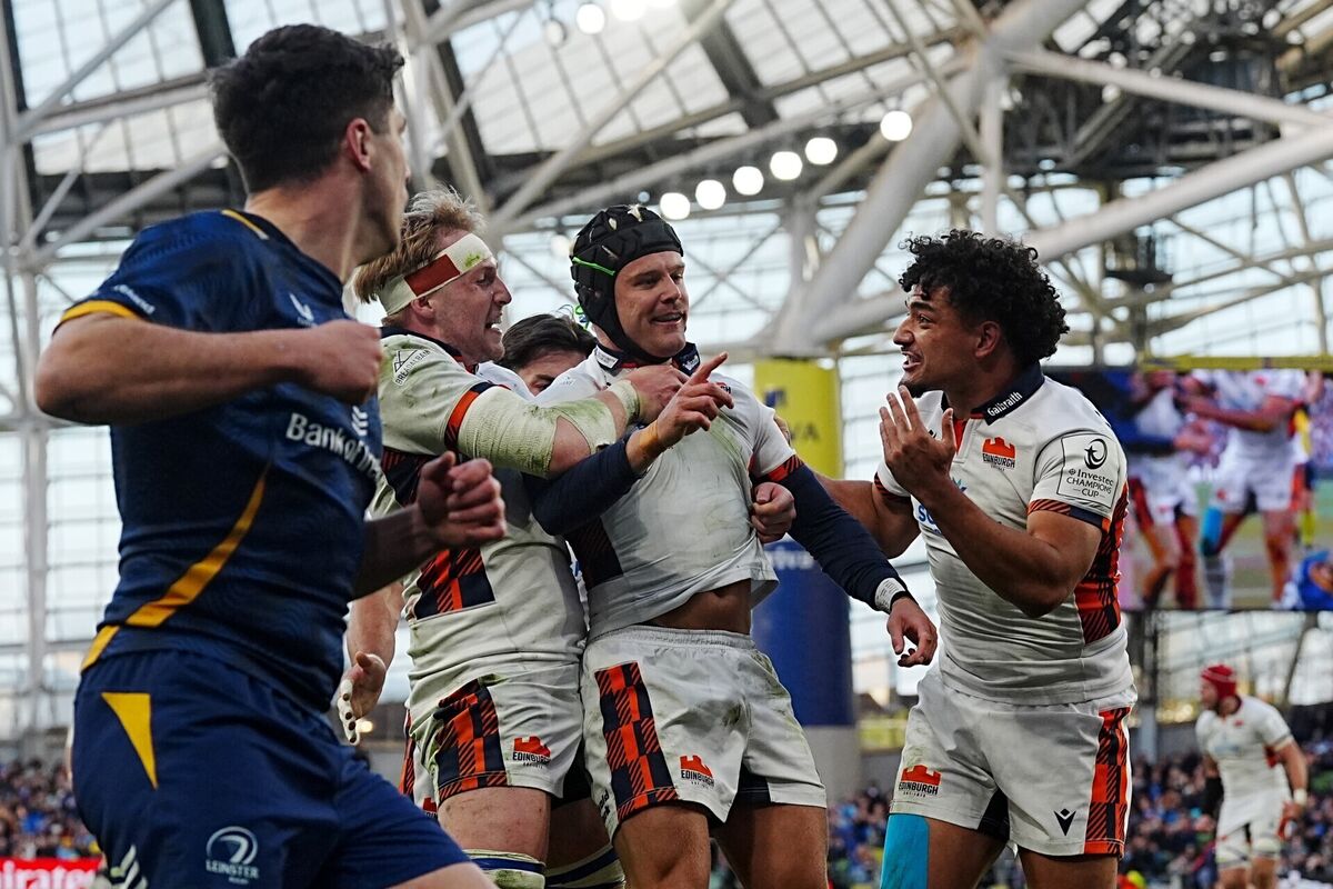 Edinburgh Rugby's Darcy Graham (centre) celebrates with his team mates. Pic: Brian Lawless/PA Wire.
