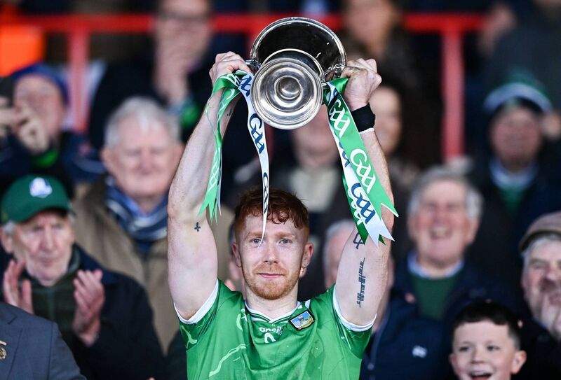 Limerick captain Cian Lynch lifts the cup after the Allianz Hurling League Division 1A final match between Limerick and Cork at TUS Gaelic Grounds in Limerick. Photo by Ben McShane/Sportsfile