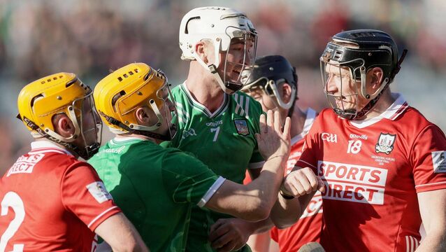 <p class="contextmenu internal_Caption">LAST LAUGH: Tempers flare during the game between Limerick’s Kyle Hayes and Damien Cahalane of Cork Pic: ©INPHO/Laszlo Geczo</p>