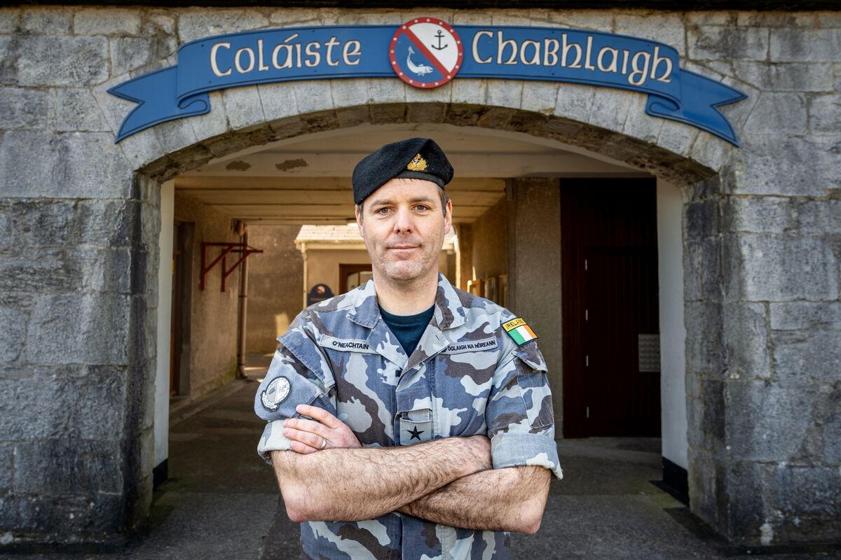 Lt Cdr Aonghus Ó Neachtain showed Cormac O'Keeffe and Chani Anderson of the 'Irish Examiner' around the Haulbowline naval base in Cork Harbour, and outlined measures to step up Ireland’s naval defence capabilities amid the changing geopolitical climate. Picture: Chani Anderson Lt Cdr Aonghus Ó Neachtain showed Cormac O'Keeffe and Chani Anderson of the 'Irish Examiner' around the Haulbowline naval base in Cork Harbour, and outlined measures to step up Ireland’s naval defence capabilities amid the changing geopolitical climate. Picture: Chani Anderson