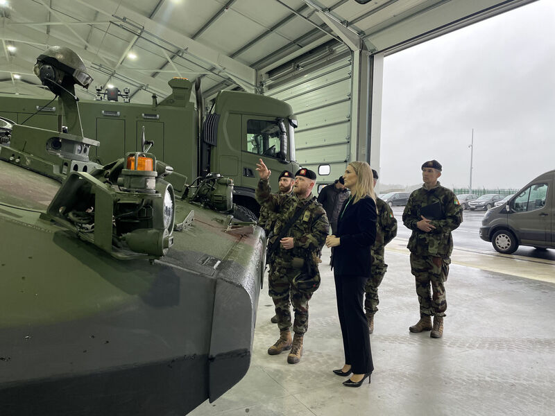 Defence minister Helen McEntee viewing Irish Defence Forces military equipment during a visit to Curragh Camp in Co Kildare in December. Picture: Gráinne Ní Aodha/PA