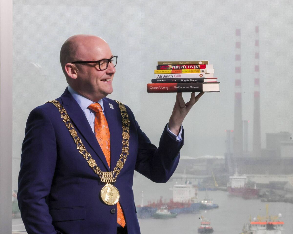 The Lord Mayor of Dublin, Councillor Ray McAdam with the six novels shortlisted for the 2026 Dublin Literary Award. Picture: Chris Bellew / Fennell Photography 