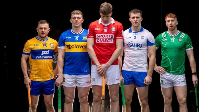 <p>RISE AND FALL: David Reidy, Clare, Ronan Maher, Tipperary, Robert Downey, Cork, Mark Fitzgerald, Waterford and Cian Lynch, Limerick at the Munster Championship launch. Pic: ©INPHO/Morgan Treacy</p>