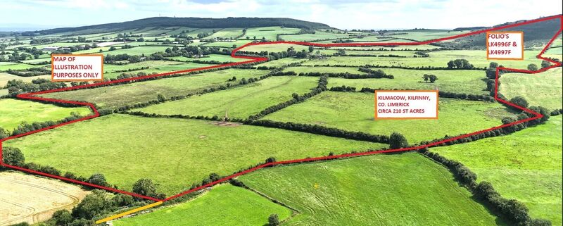 Aerial view of 210-acre farm sold at auction, Kilmacow, Adare, Co. Limerick.