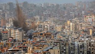 <p>Smoke rises from the site of an Israeli airstrike that targeted an area in Beirut's southern suburbs, on April 5. Picture: ibrahim Amro/AFP/Getty </p>
