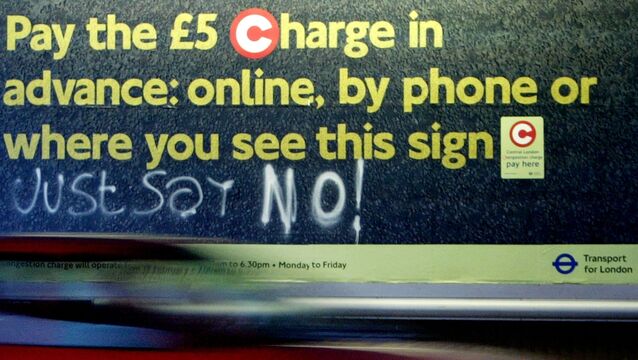 <p>A congestion charge poster in London in 2003. London has long been one of Europe’s most congested cities. File photo: Ian Waldie/Getty Images</p>