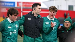 <p>DEVELOPING NICELY: Ireland head coach Andrew Browne speaks to his players. Pic: Brendan Moran/Sportsfile.</p>