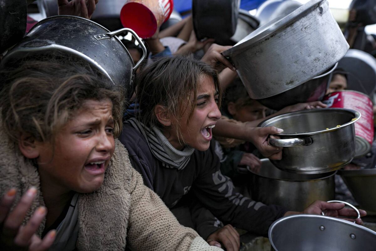 Palestinian girls struggle to reach for food at a distribution center in the Gaza Strip. Photo: AP/Abdel Kareem Hana Palestinian girls struggle to reach for food at a distribution center in the Gaza Strip. Photo: AP/Abdel Kareem Hana