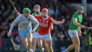 <p>LAUNCHPAD: Limerick goalkeeper Nickie Quaid is tackled by Alan Connolly of Cork during the Allianz Hurling League Division 1A final match between Limerick and Cork at TUS Gaelic Grounds in Limerick. Photo by John Sheridan/Sportsfile</p>