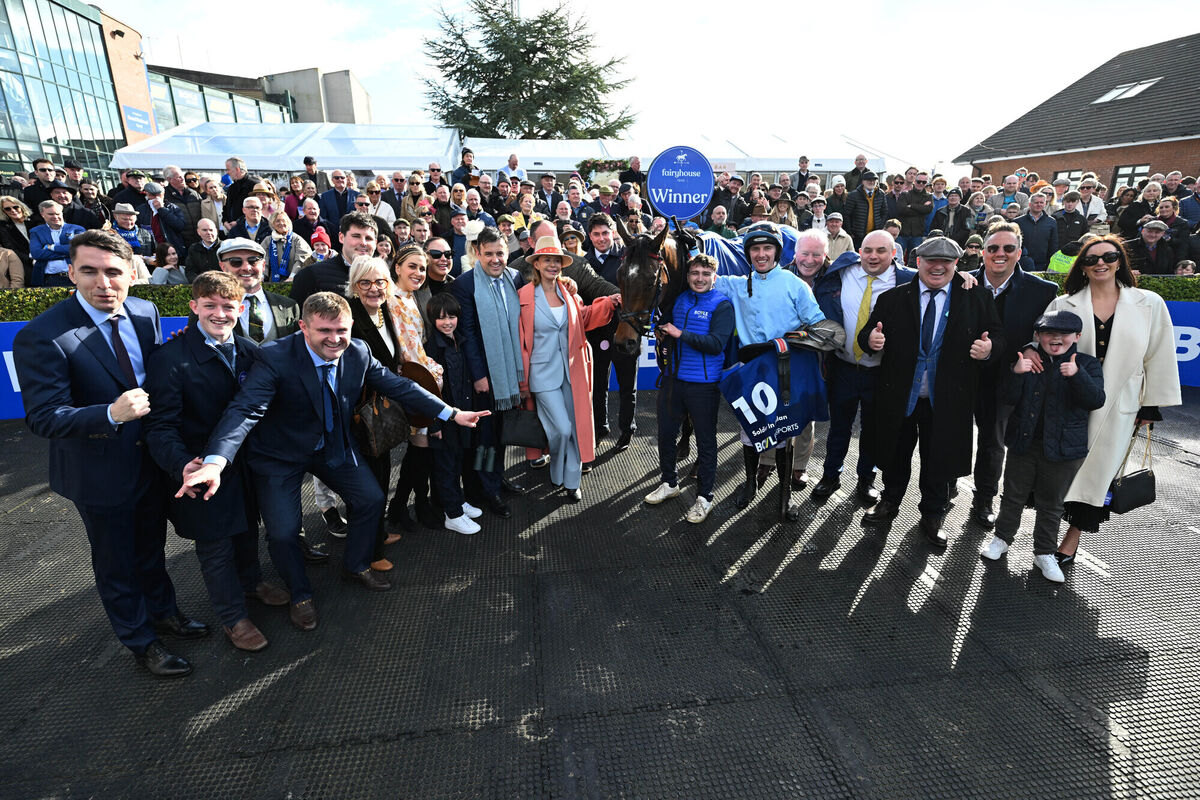 IT TAKES A VILLAGE: Soldier In Milan and Donagh Meyler win the BOYLE Sports Irish Grand National Schase (Grade 3) for trainer Emmet Mullins and Owner Paul Byrne. Pic: Healy Racing Photo