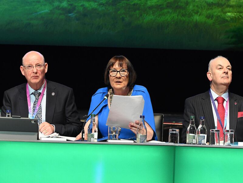 INTO vice president Brendan Horan, president Anne Horan, and general secretary John Boyle at the union's annual congress in Killarney on Monday. Picture: Moya Nolan