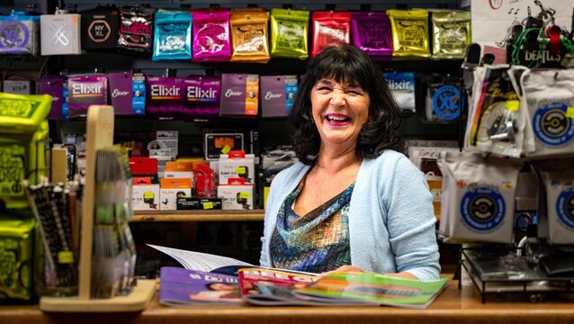 <p>Eileen Madden behind the counter at Pro Musica on Oliver Plunkett Street, Cork. Picture: Chani Anderson</p>