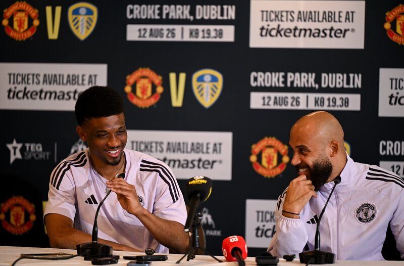 Amad and Bryan Mbeumo during a Manchester United press conference at Carton House. Pic: David Fitzgerald/Sportsfile