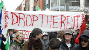 <p>The Community Action Tenants Union and Dublin City Council tenants at a demonstration in March to protest the council’s sweeping rent increases, which average 30% and are set to take effect on April 6. Picture: RollingNews.ie/Leah Farrell</p>