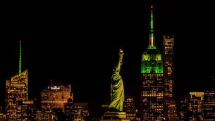 <p>The Statue of Liberty and buildings in New York City lit up green for St Patrick's Day. The agriculture minister said his department's US trip was combined with a trade mission due to 'time constraints' later this year during Ireland's tenure in the EU presidency. Picture: iStock</p>