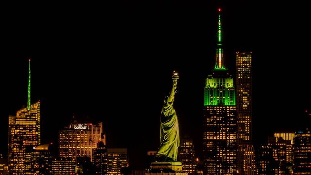 <p>The Statue of Liberty and buildings in New York City lit up green for St Patrick's Day. The agriculture minister said his department's US trip was combined with a trade mission due to 'time constraints' later this year during Ireland's tenure in the EU presidency. Picture: iStock</p>