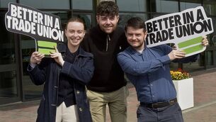 <p>(Left to right): Delegates Aisling McCullagh, Evan Gorrell and Brendan McNelis at the Teachers Union of Ireland (TUI) conference in Kilkenny today. Picture: Tommy Clancy</p>