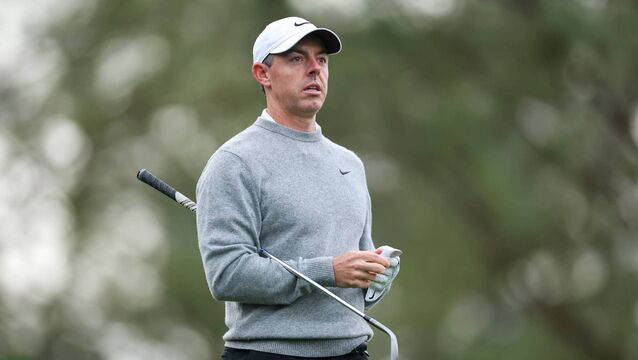 <p>Rory McIlroy looks on while playing the fourth hole during a practice round prior to the 2026 Masters Tournament. Pic: Hector Vivas/Getty Images</p>