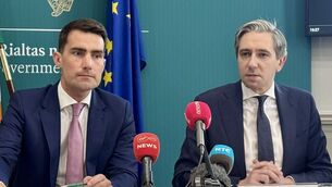 <p>Public expenditure minister Jack Chambers and Tánaiste and finance minister Simon Harris unveiling the Government's quarterly exchequer returns. Picture: Bairbre Holmes/PA</p>