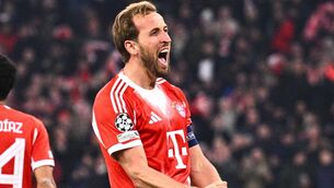 <p>Bayern Munich's Harry Kane celebrates. Pic: Tom Weller/dpa via AP</p>